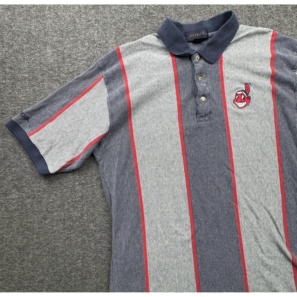 Cleveland Indians Antigua Striped Polo‎ Shirt Mens Sz XL Vintage MLB Baseball
